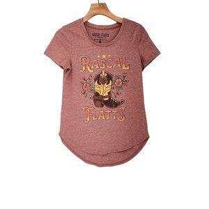 Rascal Flatts T-Shirt Pink/Coral Cowboy Boot & Flowers Womens Size Small‎ EUC
